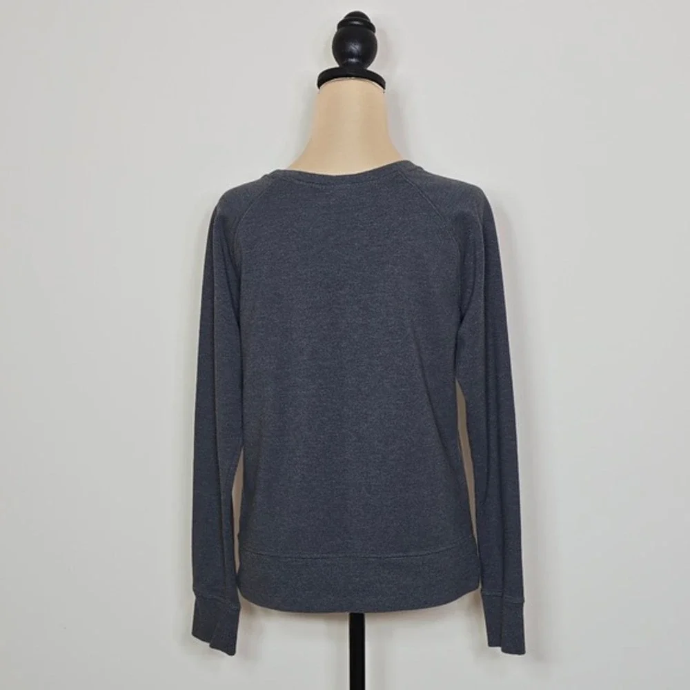 Reebok Womens Jealous Graphic Sweatshirt Charcoal Gray Raglan Pullover Small - Picture 2 of 6